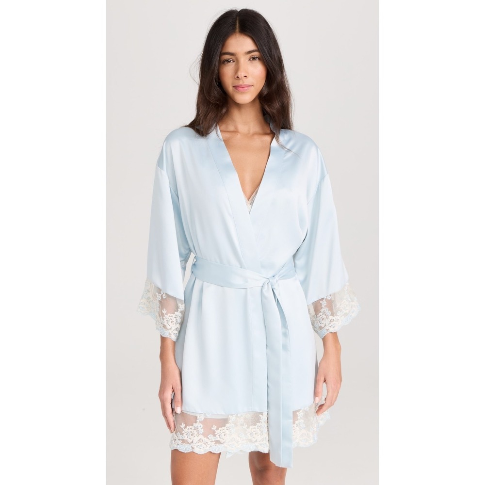 Flora By Flora‎ Nikrooz Women's Rosa Charmeuse Kimono Robe Ice Flow Blue L NWT